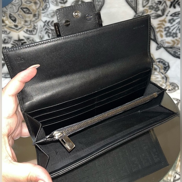 FENDI Zucchino Monogram Canvas Long Bi-Fold Wallet, Black, Vintage - Picture 2 of 15